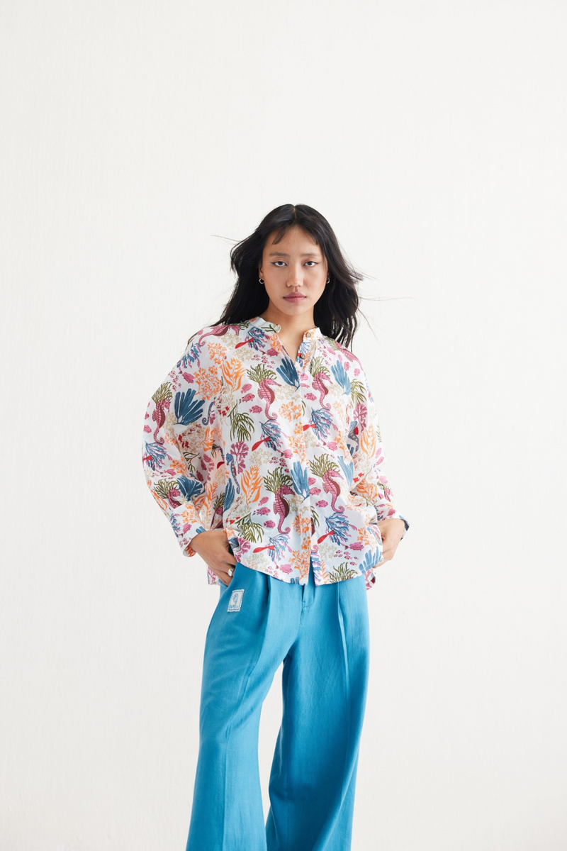 Blooming Reef Lyocell Classic Shirt by SUI in white color for women Worldwide