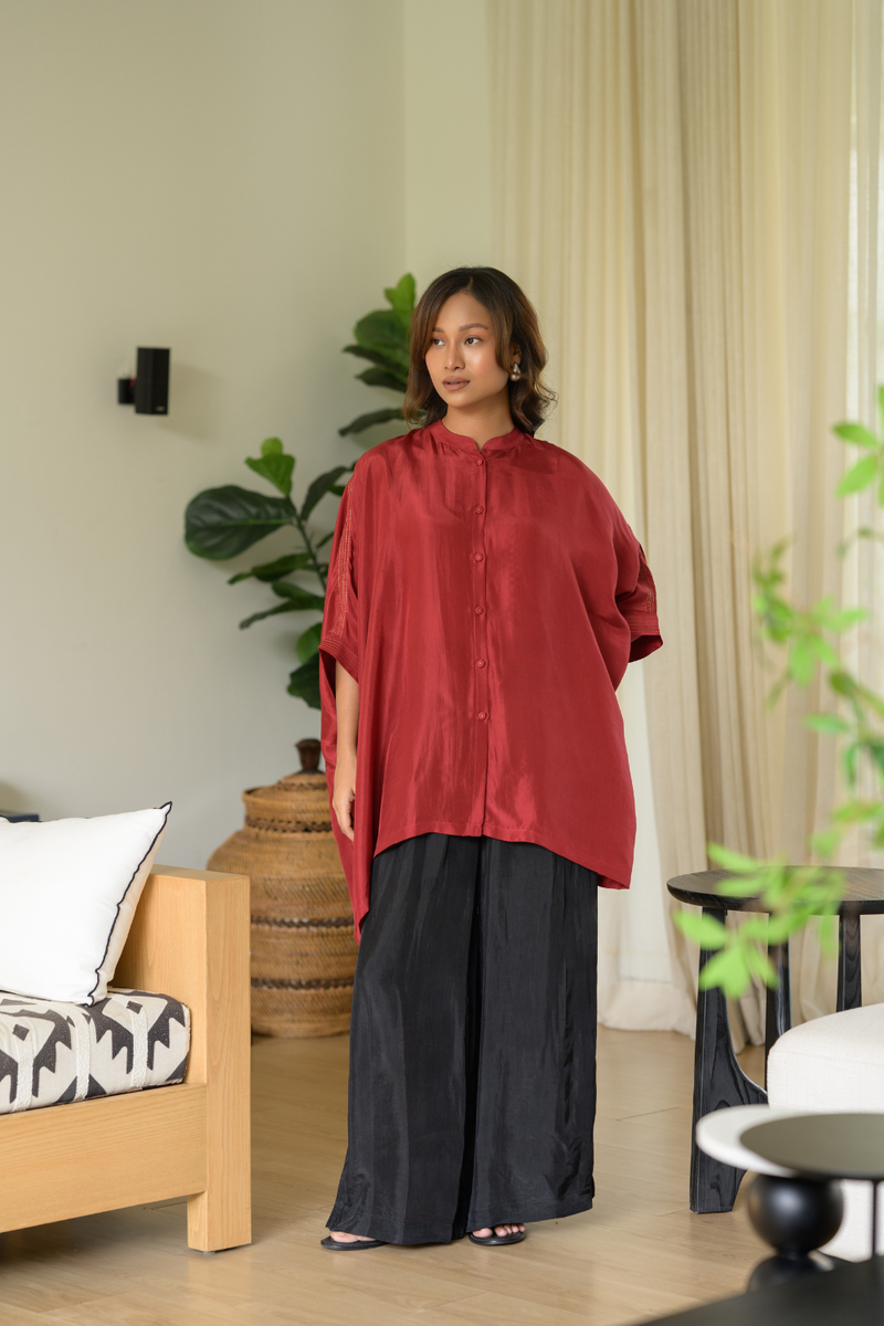Ruby Kaftan Top silk top/shirt by Zanzibar Living in ruby red for women Worldwide