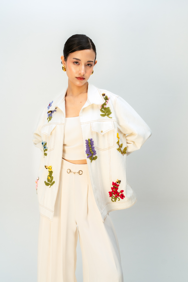 GOLDEN FABLE JACKET handwoven denim jacket/overlay by Ode to Odd in off white for women Worldwide