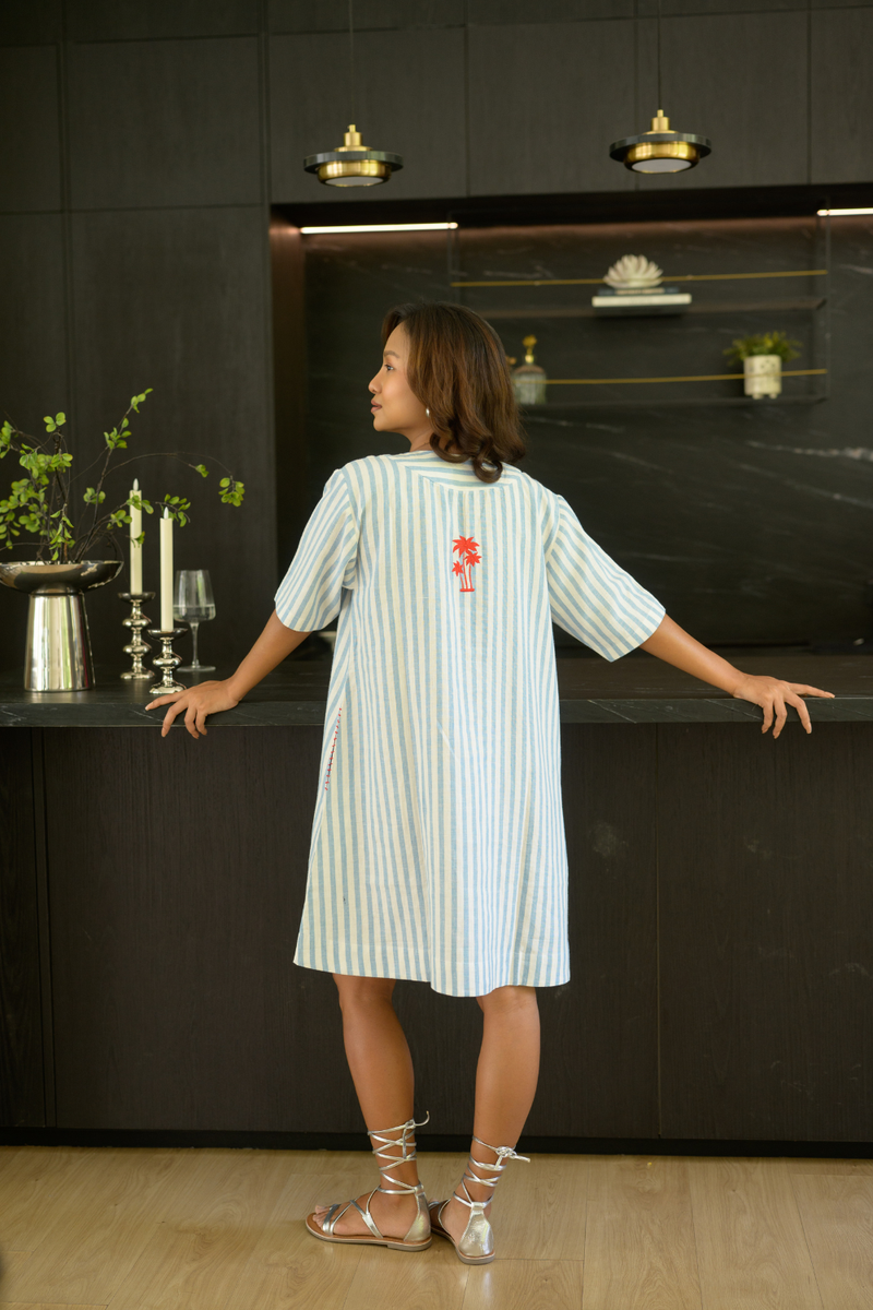 Tide Palm Dress linen dress by Zanzibar Living in multicolor for women Worldwide