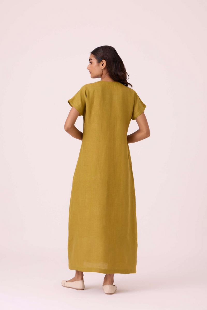Liza Olive Linen Dress linen by The Summer House in mauve color for women Worldwide