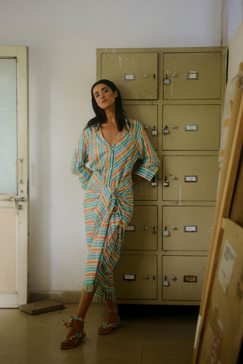 VANI MADRAS CHECK SARONG DRESS 100% cotton by Ituvana in multi color for women Worldwide