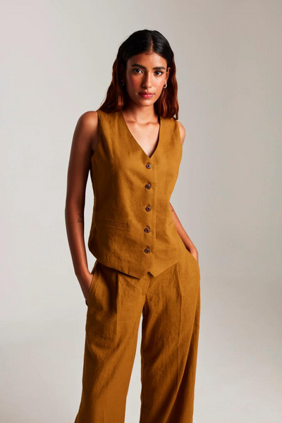 Olive Co-Linen Waistcoat set