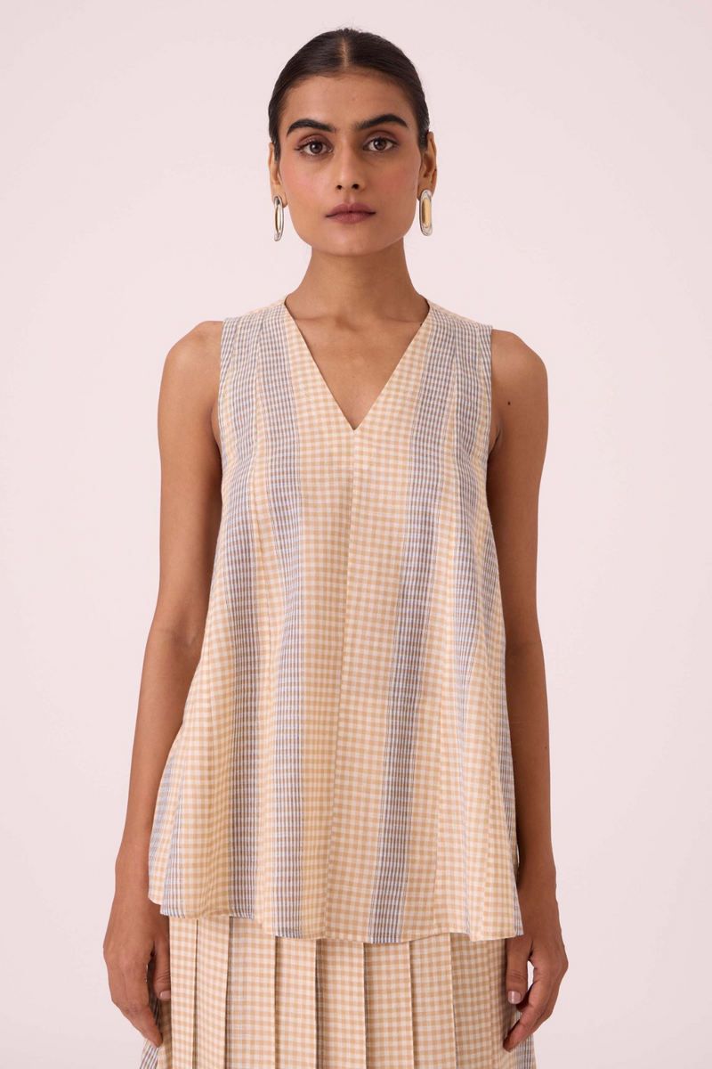 Nastasya Beige Handwoven Top cotton by The Summer House in beige color for women Worldwide