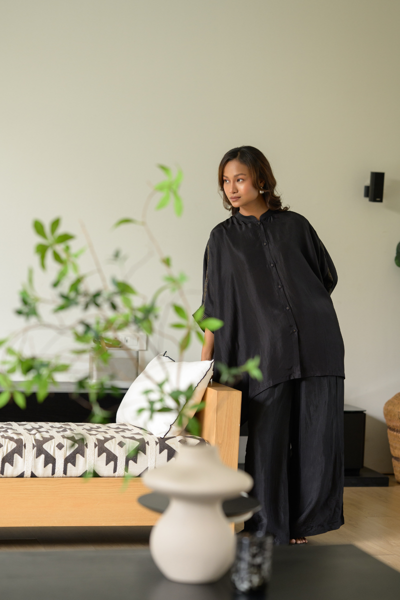 Nighfall Silk Kaftan silk tunics/kaftan by Zanzibar Living in black for women Worldwide