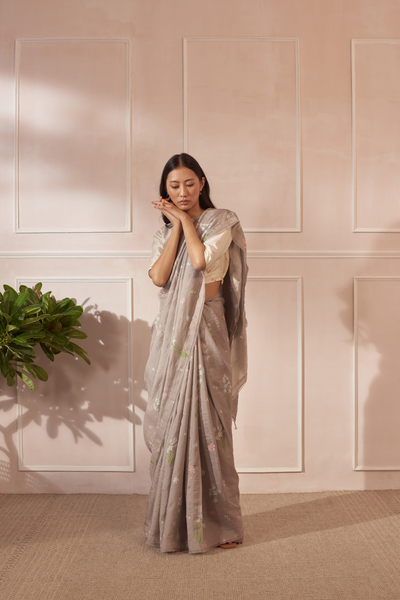 Rajnigandha and Periwinkle Mulberry Silk Sari