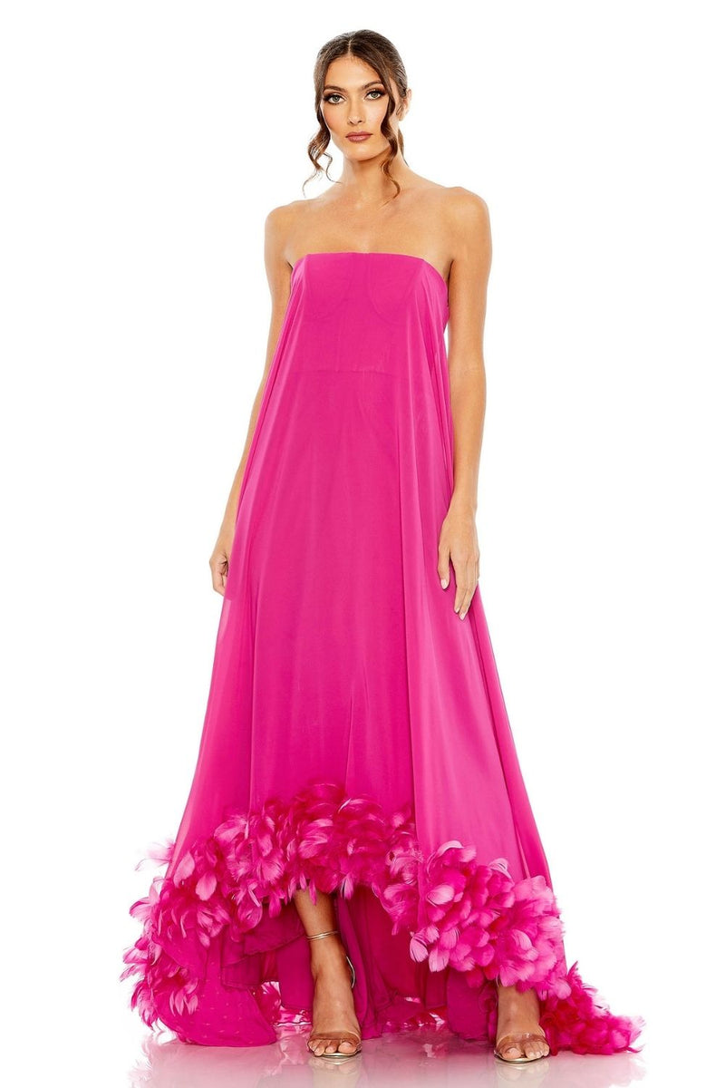 MD-13001 Tube Feathered Dress-Pink chiffon by Mac Duggal in pink color for women Worldwide