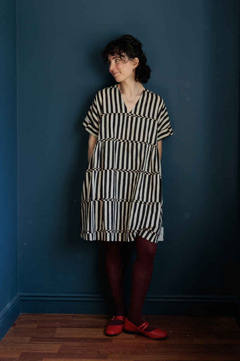 Timeless Stripe Dress-Black handwoven cotton dress by World of Crow in multicolor for women Worldwide