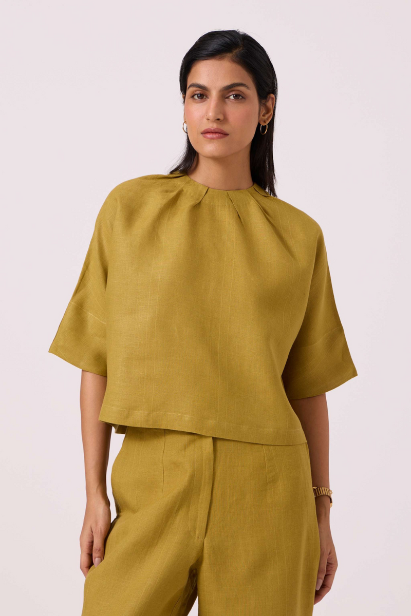 Bourne Olive Linen Top by The Summer House in olive color for women Worldwide
