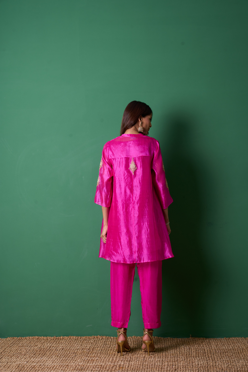 Paradise Kurta Set - Pink with Dupatta organza by Priti Prashant in pink color for women Worldwide