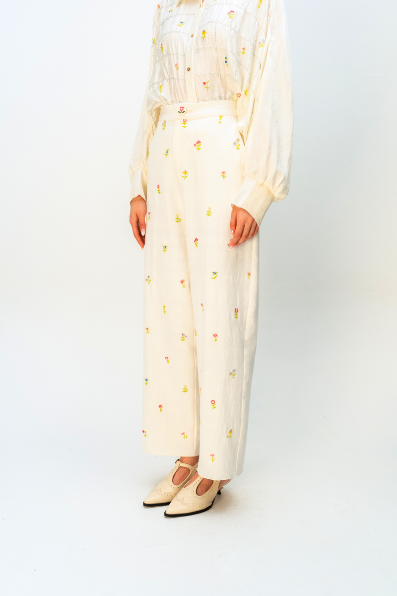 EVERMORE BUDS TROUSER handwoven denim pant/trouser by Ode to Odd in off white for women Worldwide
