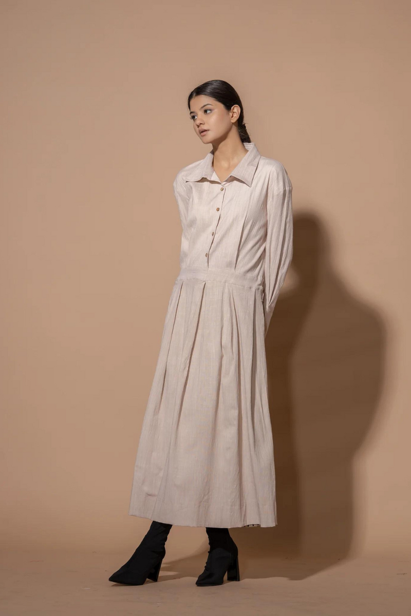 Rue Dress viscose lycra dresses by Stoique in beige for women Worldwide