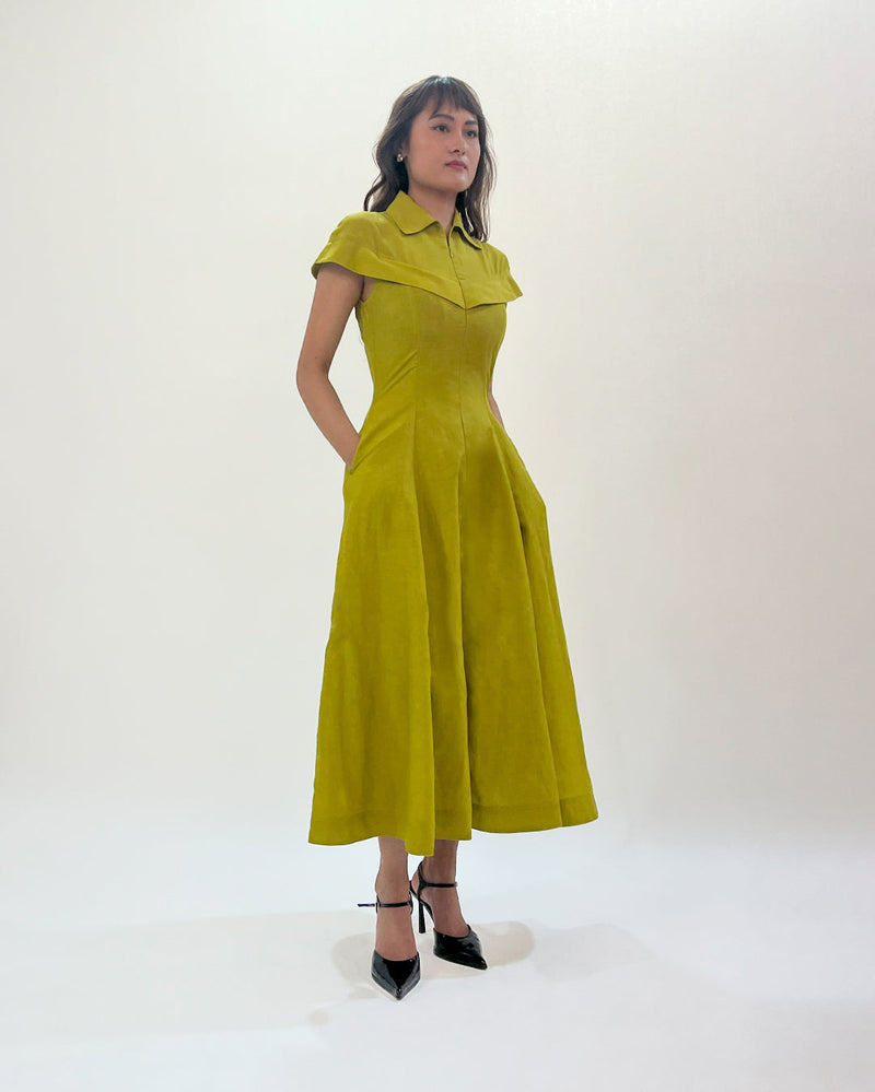 Sophie Cape dress linen by Leh Studios in green color for women Worldwide