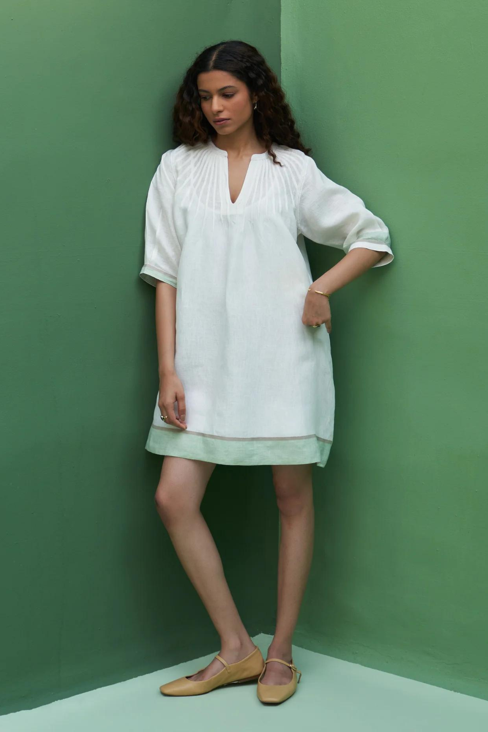 Yima Border Linen Dress
- Ivory