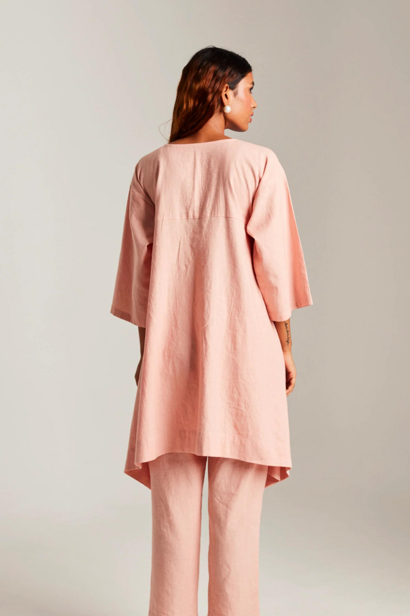 Rose Co-Linen High Low Kurta cotton by Saphed in peach color for women Worldwide