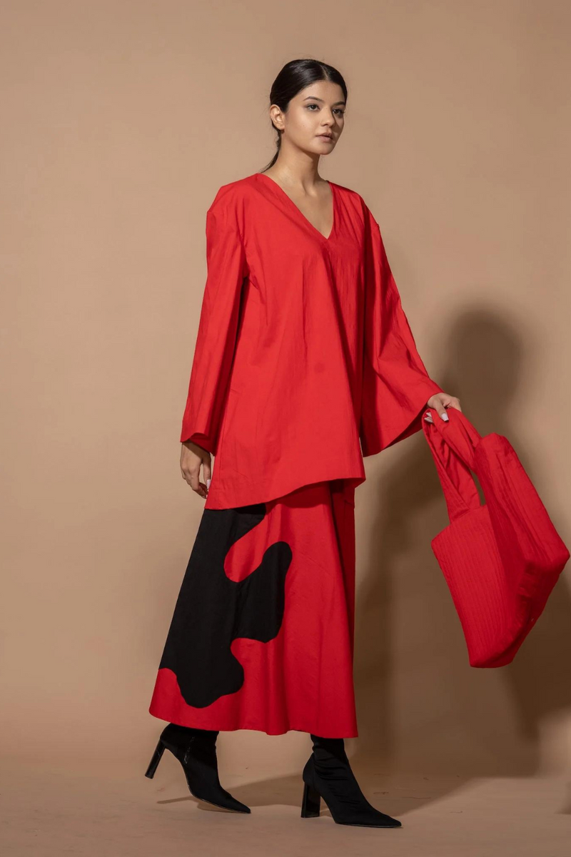 Hibiscus Tunic viscose lycra kaftans and tunics by Stoique in red for women Worldwide