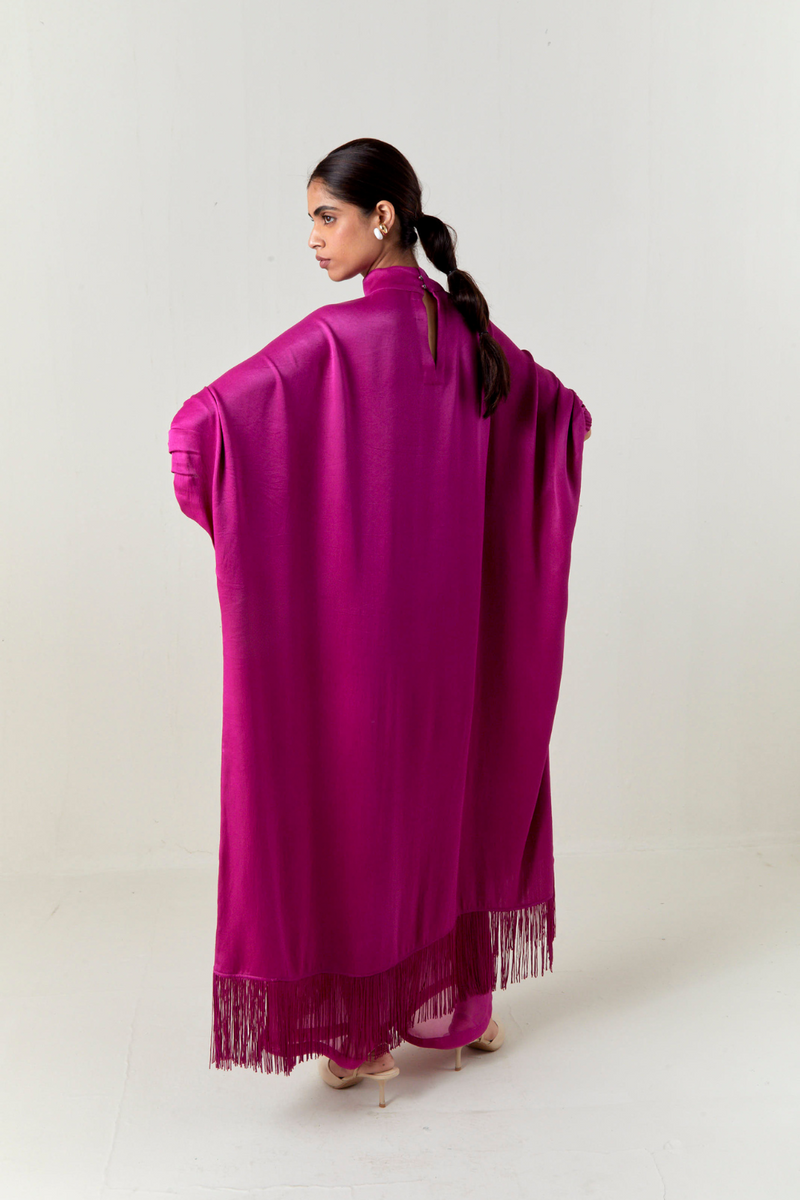 FLORAL FRINGE KAFTAN CO-ORD-FUCHSIA satin by THREE for women Worldwide