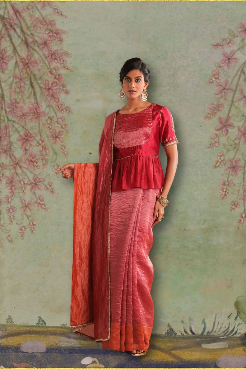 Gulal Saree by Myoho in red color for women Worldwide
