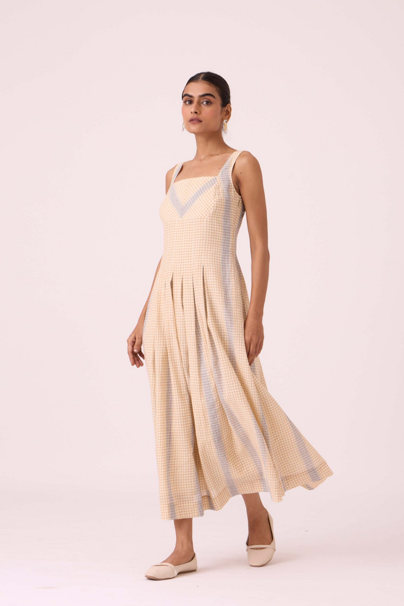 Bosie Beige Handwoven Dress cotton by The Summer House in pink color for women Worldwide