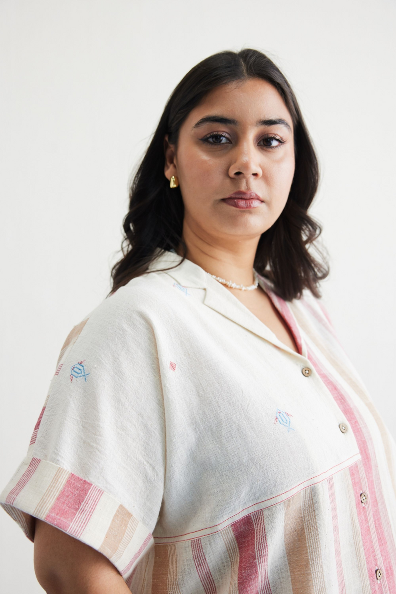 The Reef Shore Handwoven Kala Cotton Shirt cotton by SUI in white color for women Worldwide