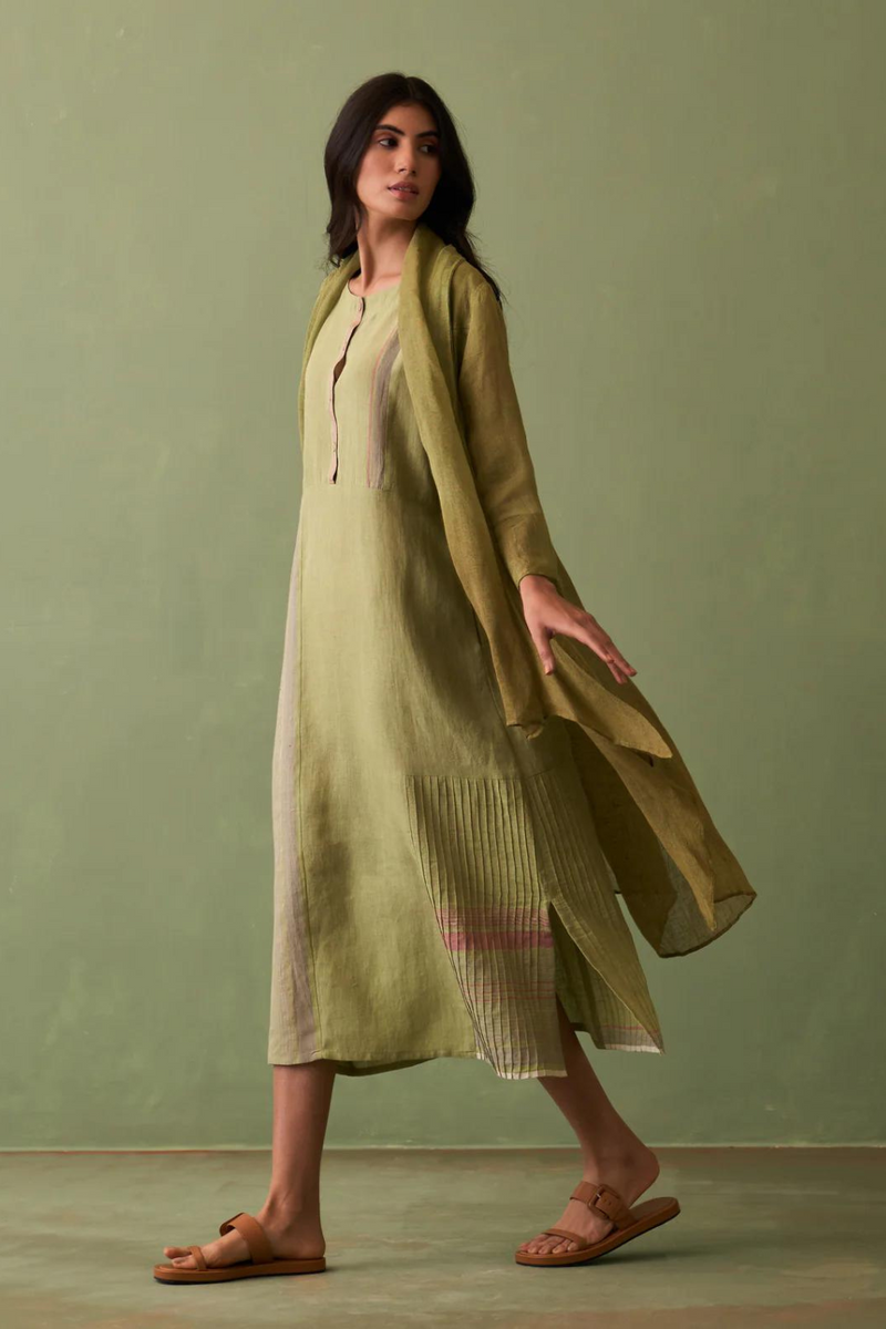 Ana Ombre Linen Overlay - Fern by Manan in natural color for women Worldwide