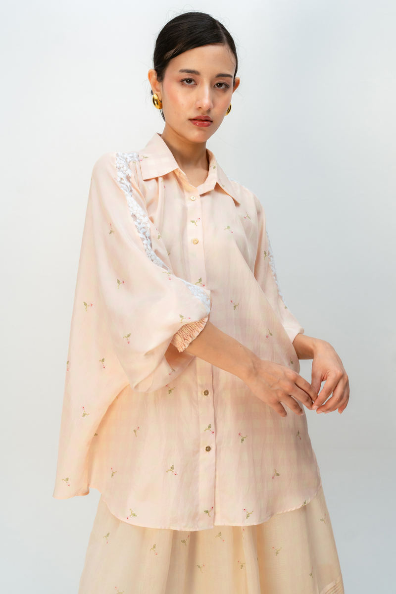 GINGHAM SPELL SHIRT silk top/shirt by Ode to Odd in blush pink for women Worldwide