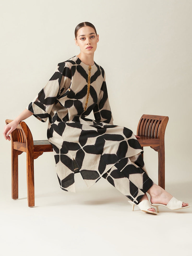 Black Clamp Dye Embroidered Co ord set cotton Artisan made - Block Printed by Aavidi for women Worldwide