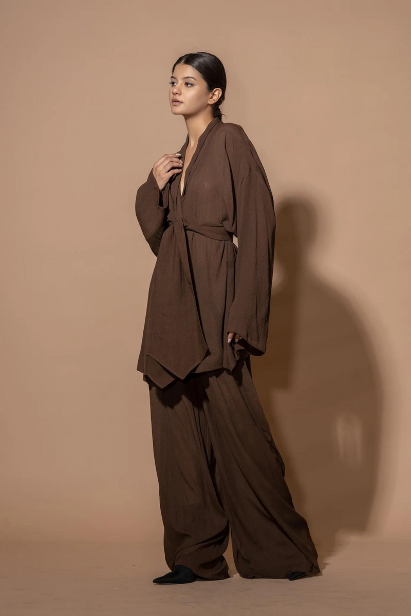 Ginger Pants crushed cotton pants/trousers by Stoique in brown for women Worldwide