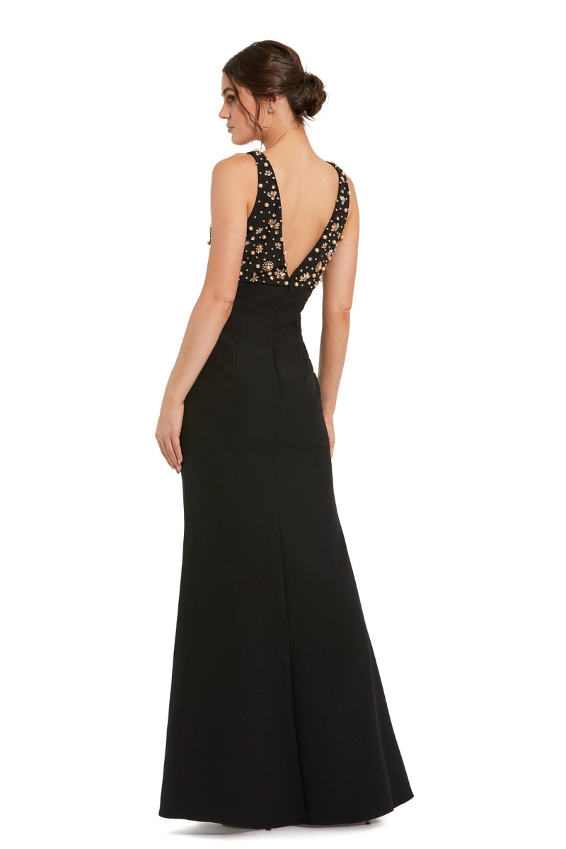 2278-V Neck Gown With Bow-Black by Mac Duggal in black color for women Worldwide