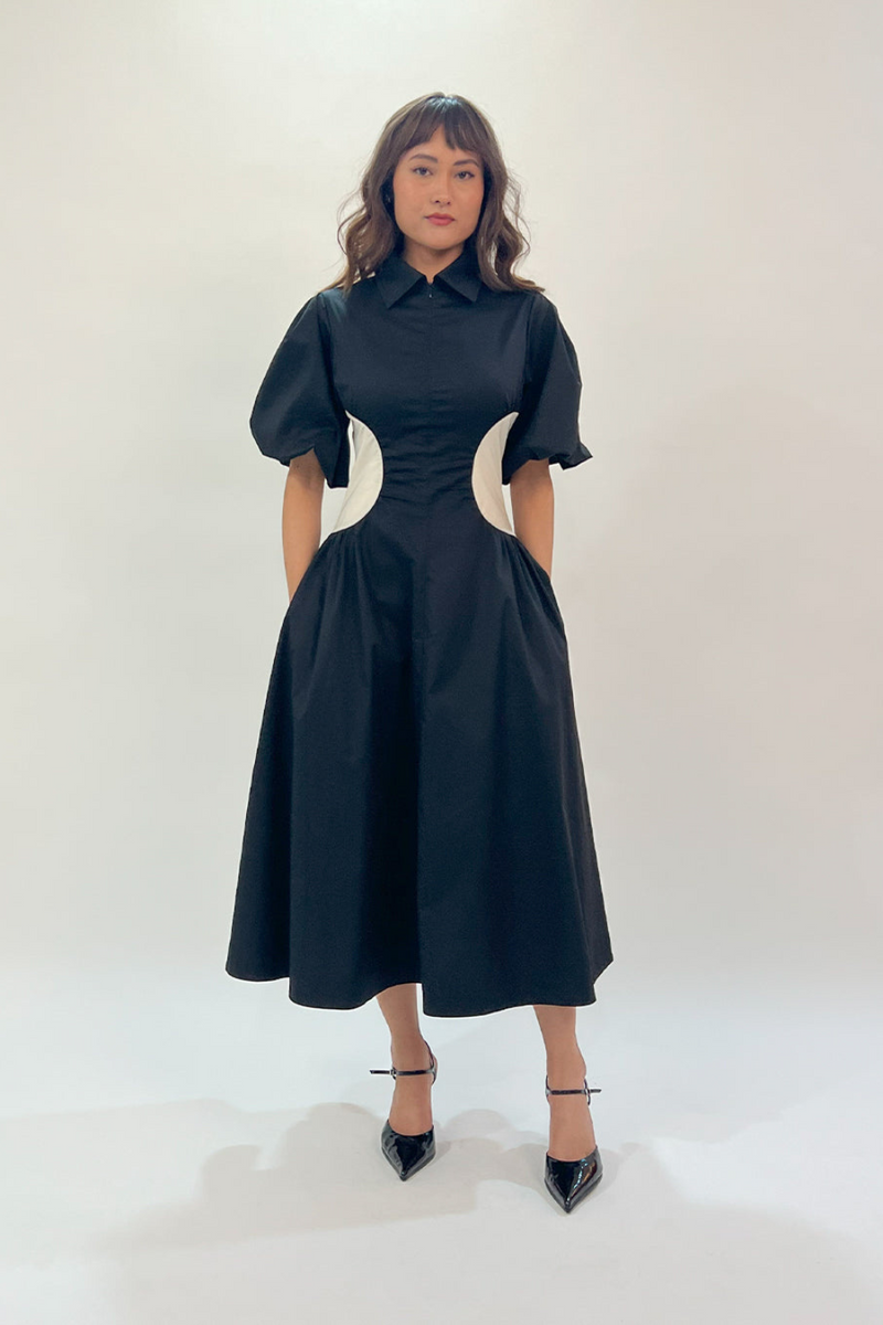 Illusion dress 100% cotton by Leh Studios in black color for women Worldwide