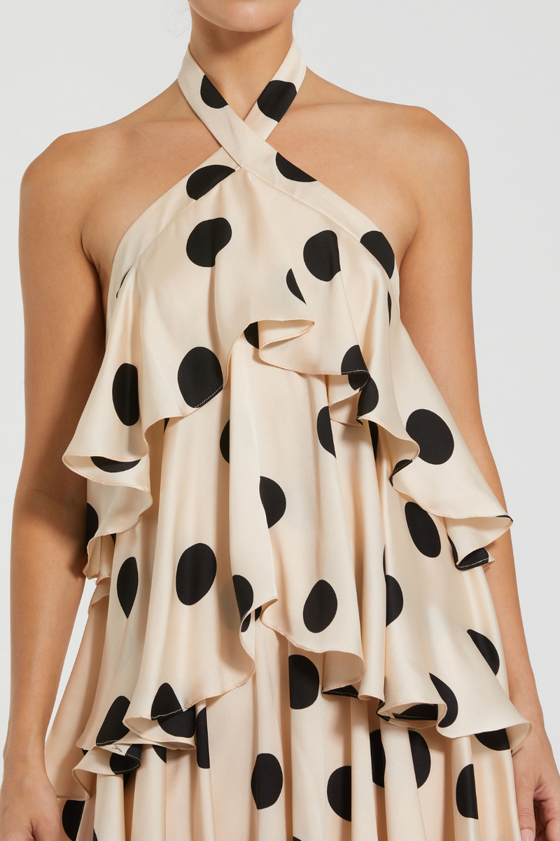 27540-Polka Dot Charmeuse Gown-Cream Black by Mac Duggal in black color for women Worldwide