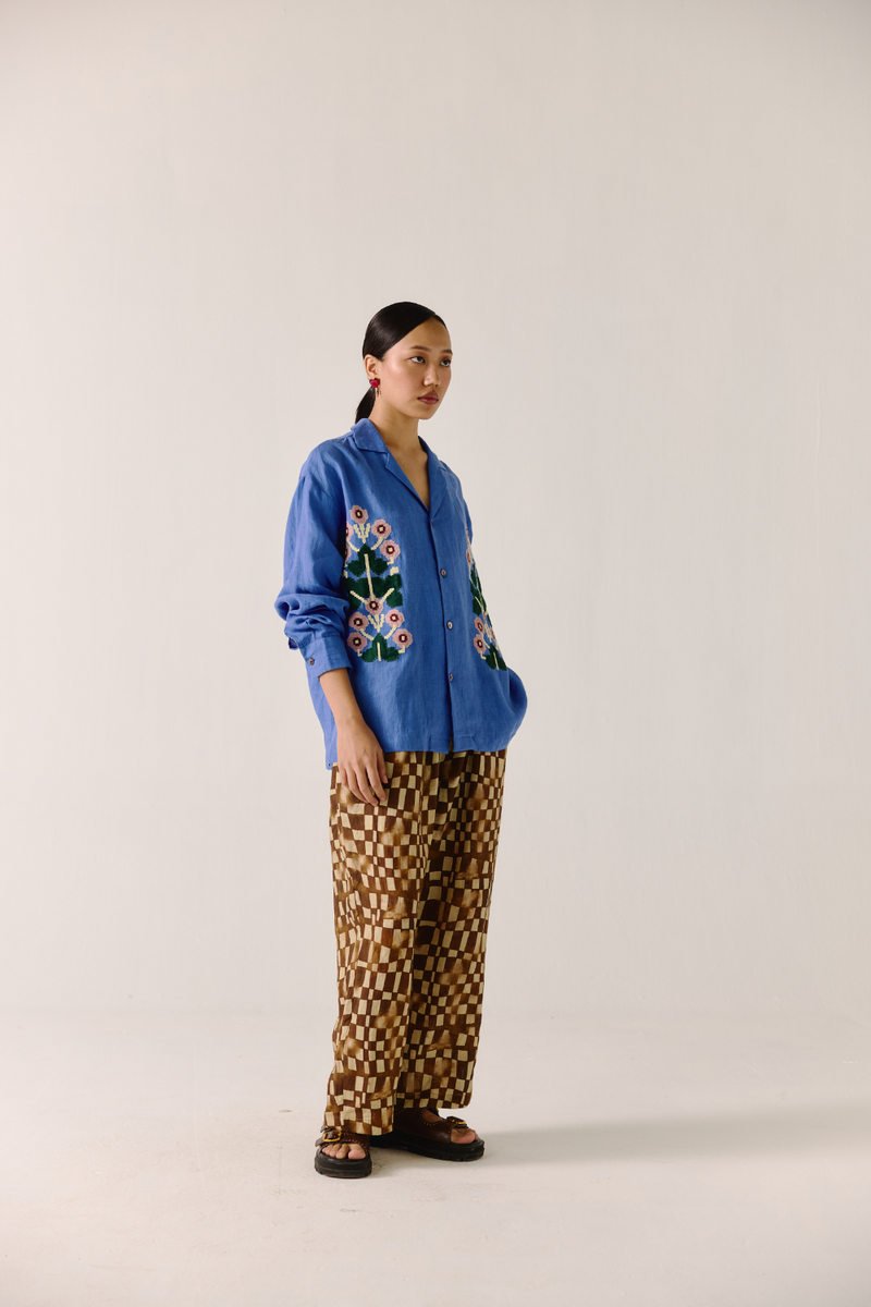 Unisex Shirt (full sleeve) - Electric Blue (pixel applique) by CORD in blue for women Worldwide