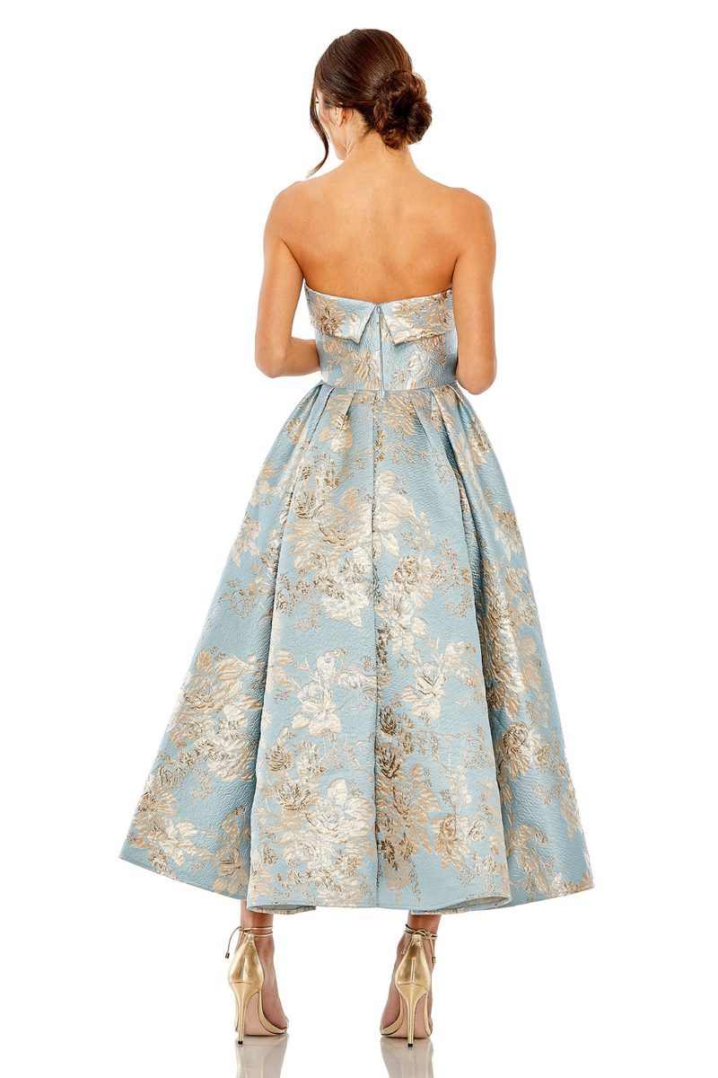 20726-Brocade Midi Dress with Pockets-Blue Multi mul by Mac Duggal in blue color for women Worldwide