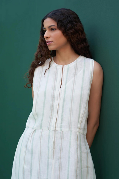 Una Striped Linen Sleeveless Dress
- Mint