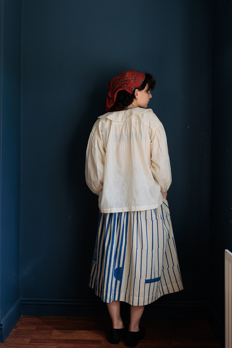 The Joy Skirt-Painted Indigo handwoven cotton skirt by World of Crow in indigo blue for women Worldwide