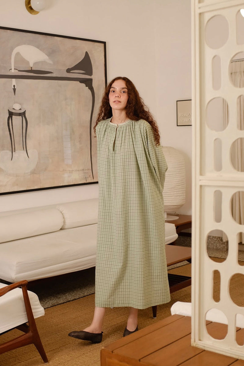 Vienna Dress handwoven cotton dress by MASON AND MILL in green for women Worldwide
