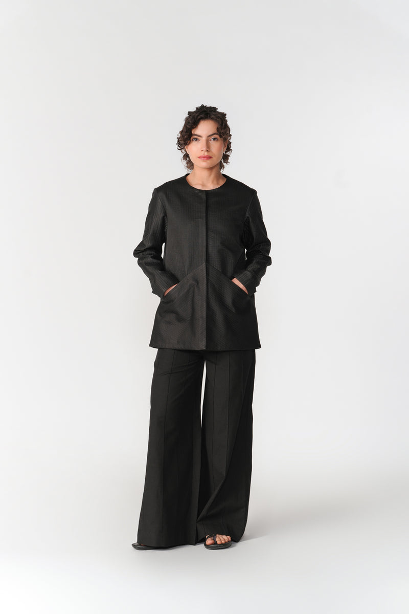 Round Neck Mashru Jacket jacket/overlay by Turn Black in black for women Worldwide