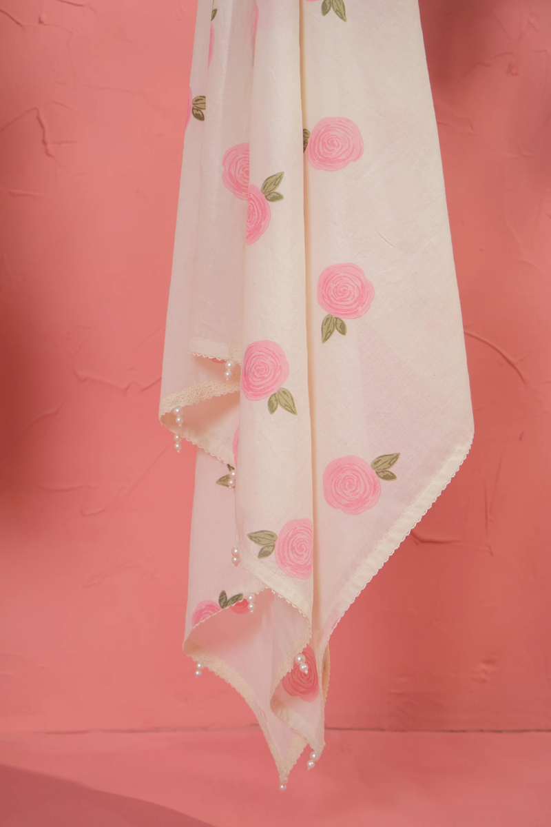Gul Rose Dupatta cotton cambric dupatta by AAVIDI for women Worldwide