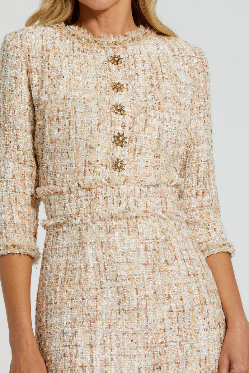 20809-Tweed Midi Dress-Blush by Mac Duggal in blush color for women Worldwide