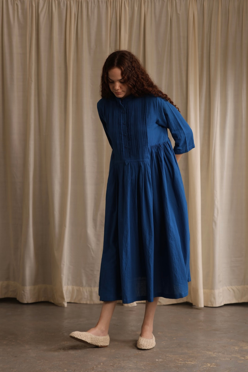 Astrid Dress cotton by MASON AND MILL in blue color for women Worldwide