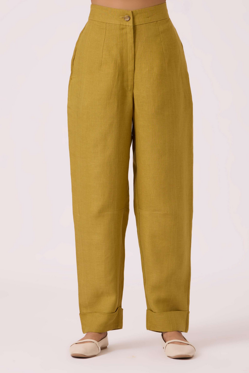 Pip Olive Linen Pants by The Summer House in olive color for women Worldwide