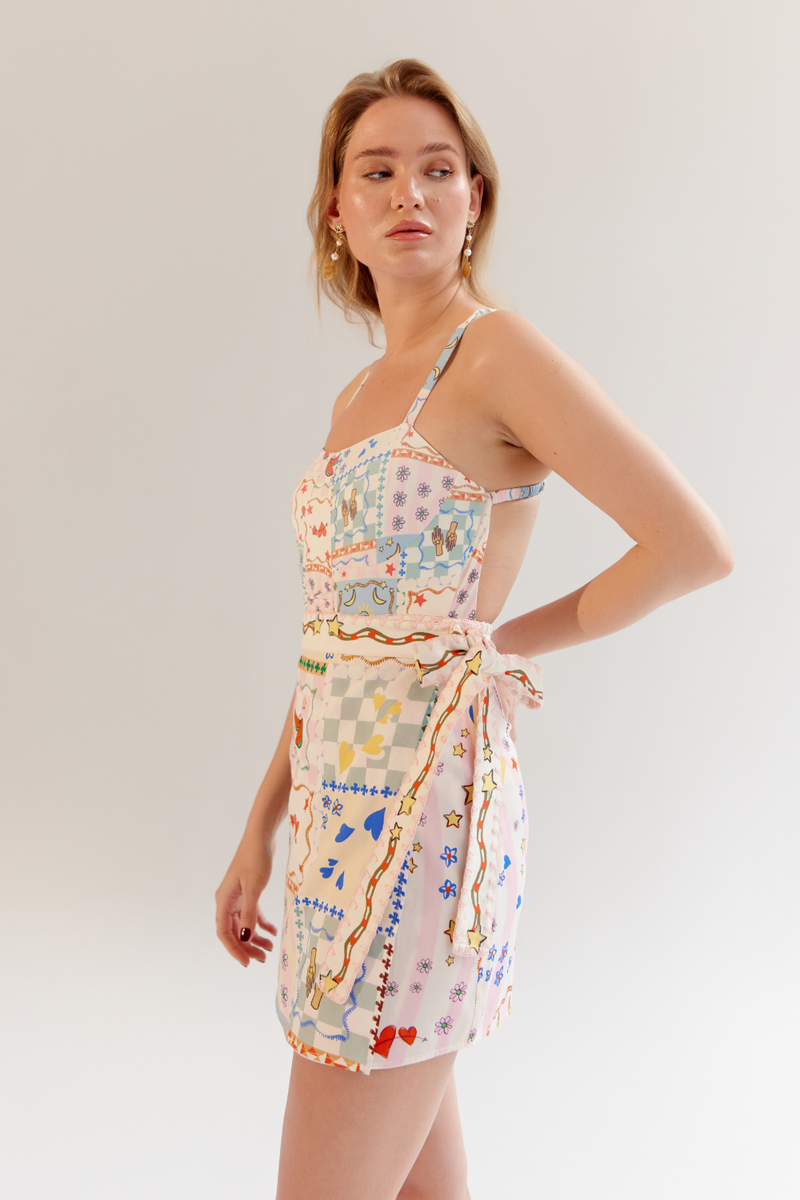 Wrap Me Round Skirt - Boardgame satin by NOIB for women Worldwide