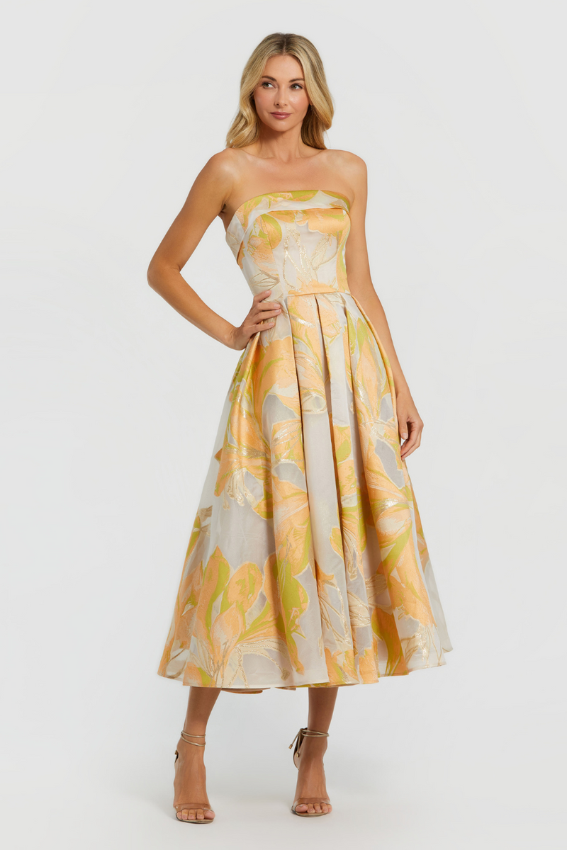 20724-Brocade Midi Dress-Peach Multi mul by Mac Duggal in multi color for women Worldwide