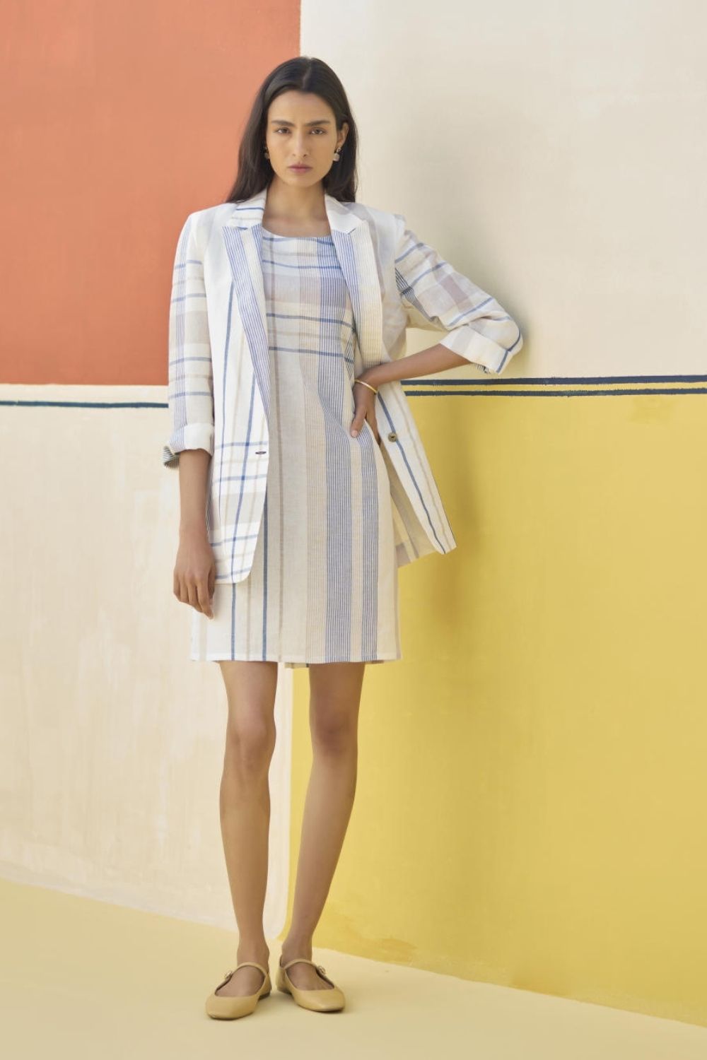 Nora Check Shift Dress With Blazer
 - Ivory