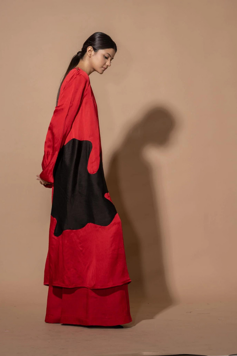 Sumac Pants satin linen pants/trousers by Stoique in red for women Worldwide