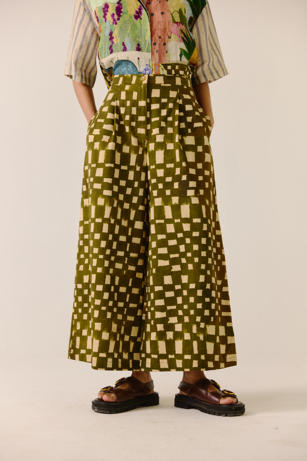 Wide Leg Pant - Alice Olive Checks