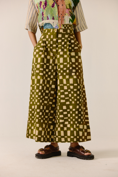 Wide Leg Pant - Alice Olive Checks