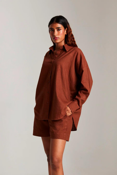 Mocha Co-Linen Classic Shirt set