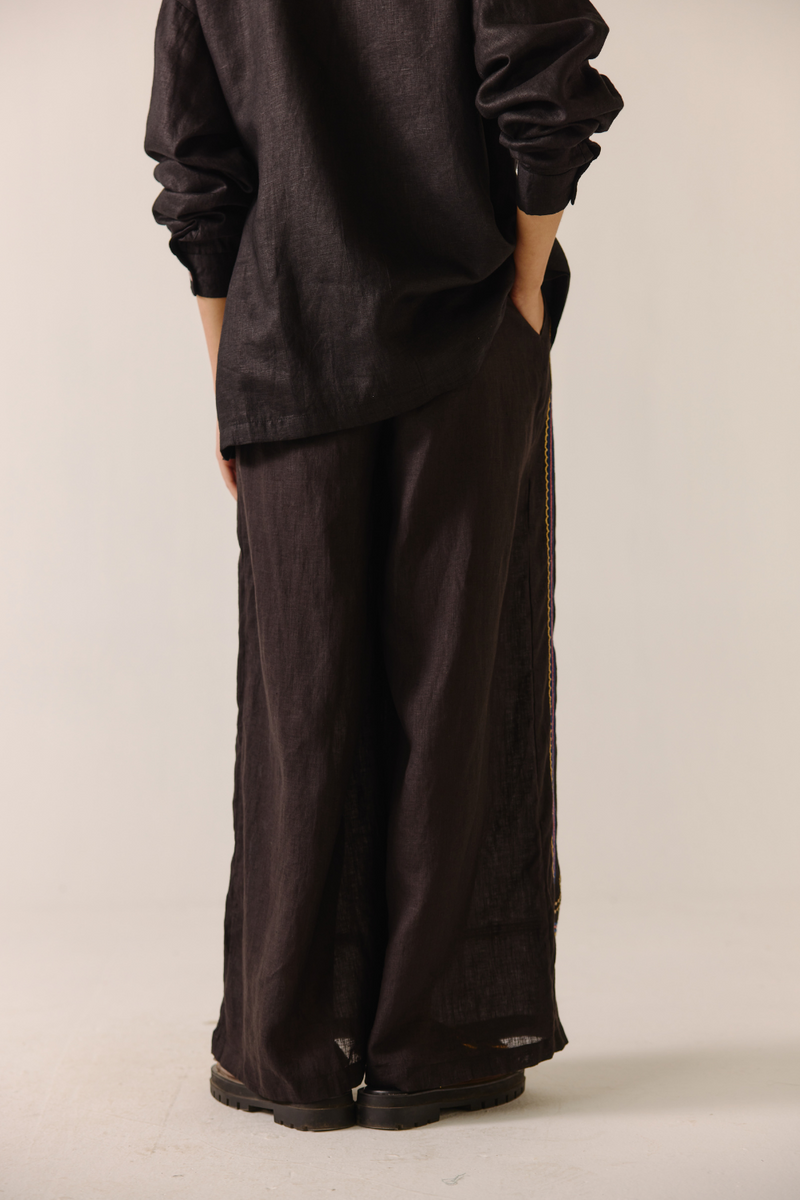 Lounge Pants - Black Cross Stitched Embroidery by CORD in black for women Worldwide