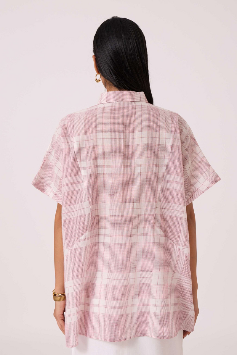 Sibyl Checkered Handwoven Shirt cotton by The Summer House in red color for women Worldwide